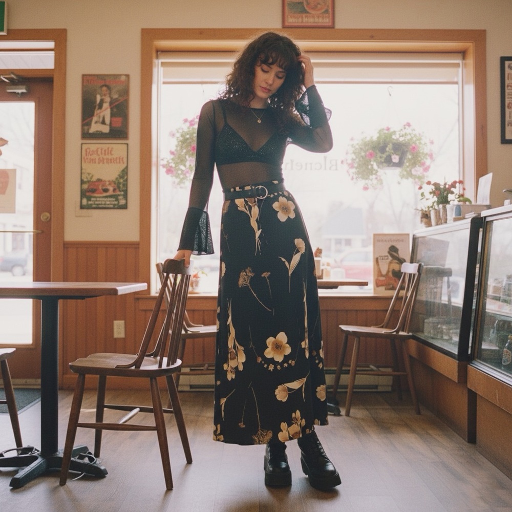 Vintage Women’s Floral Pattern Skirt 90s